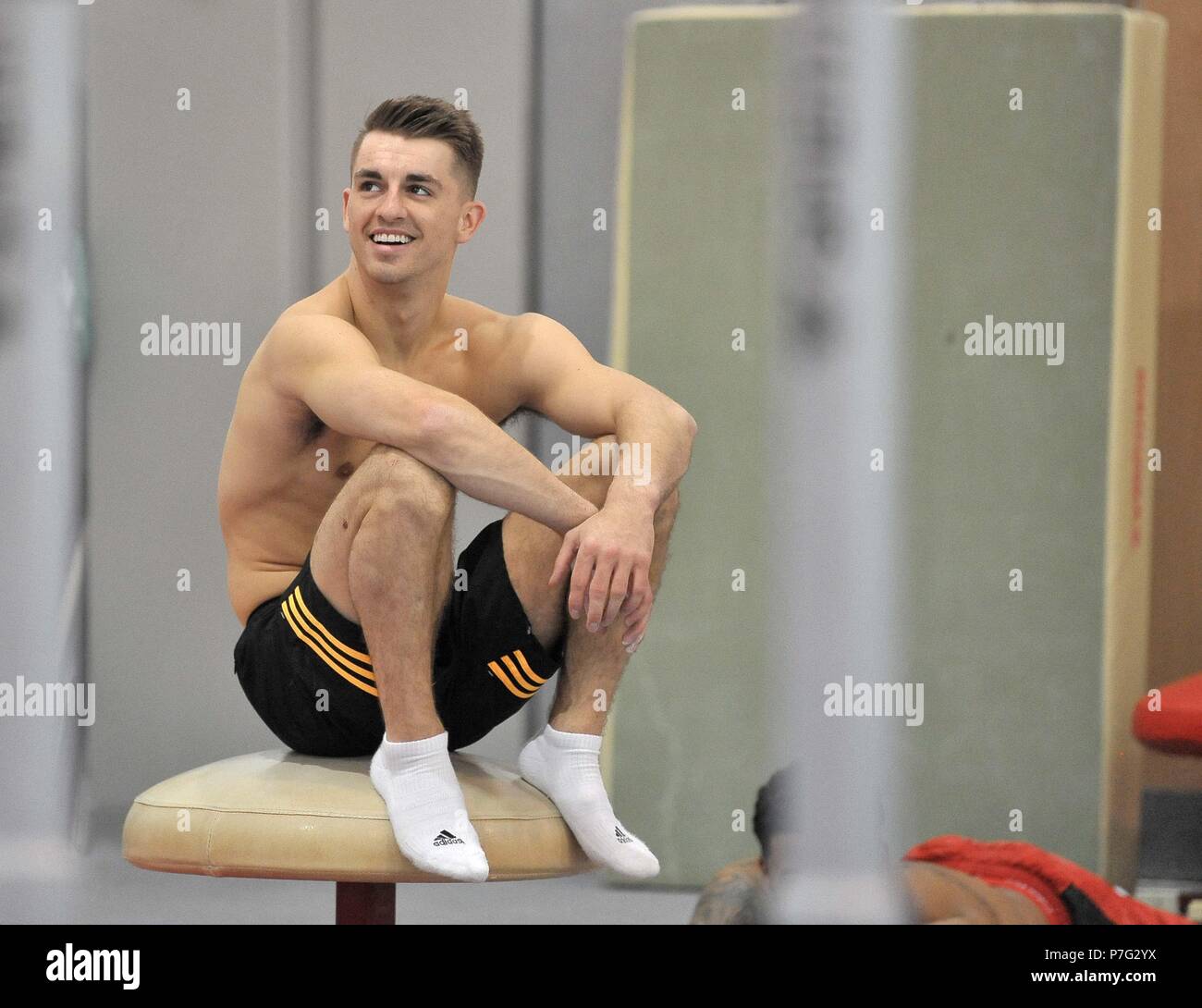 Basildon, Regno Unito. 6 luglio 2018. Max Whitlock. Glasgow 2018 Ambasciatore di ginnastica. South Essex club di ginnastica. Basildon. Essex. Regno Unito. 06/07/2018. Credito: Sport In immagini/Alamy Live News Foto Stock