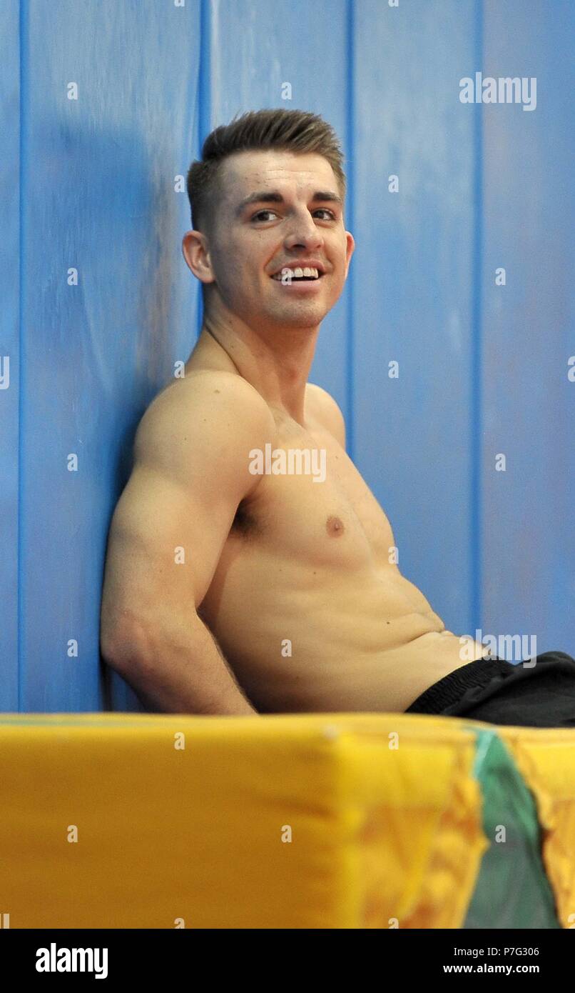 Basildon, Regno Unito. 6 luglio 2018. Max Whitlock. Glasgow 2018 Ambasciatore di ginnastica. South Essex club di ginnastica. Basildon. Essex. Regno Unito. 06/07/2018. Credito: Sport In immagini/Alamy Live News Foto Stock