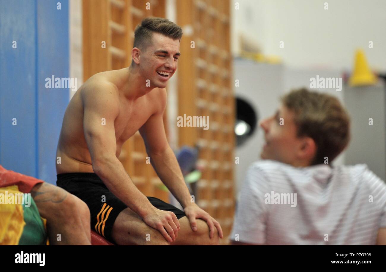 Basildon, Regno Unito. 6 luglio 2018. Max Whitlock. Glasgow 2018 Ambasciatore di ginnastica. South Essex club di ginnastica. Basildon. Essex. Regno Unito. 06/07/2018. Credito: Sport In immagini/Alamy Live News Foto Stock