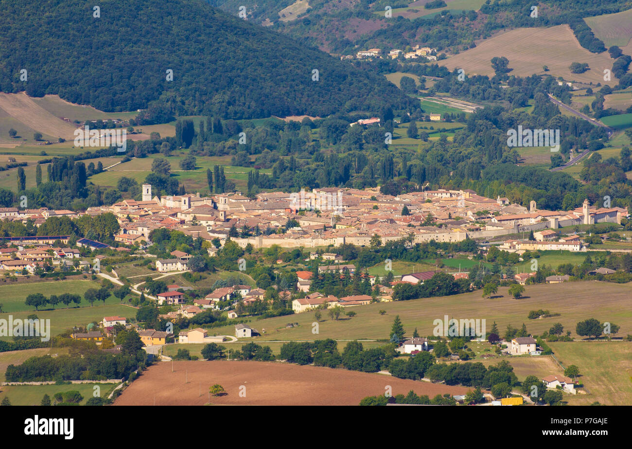 Bella vista aerea di Norcia prima del terremoto in Umbria Foto Stock