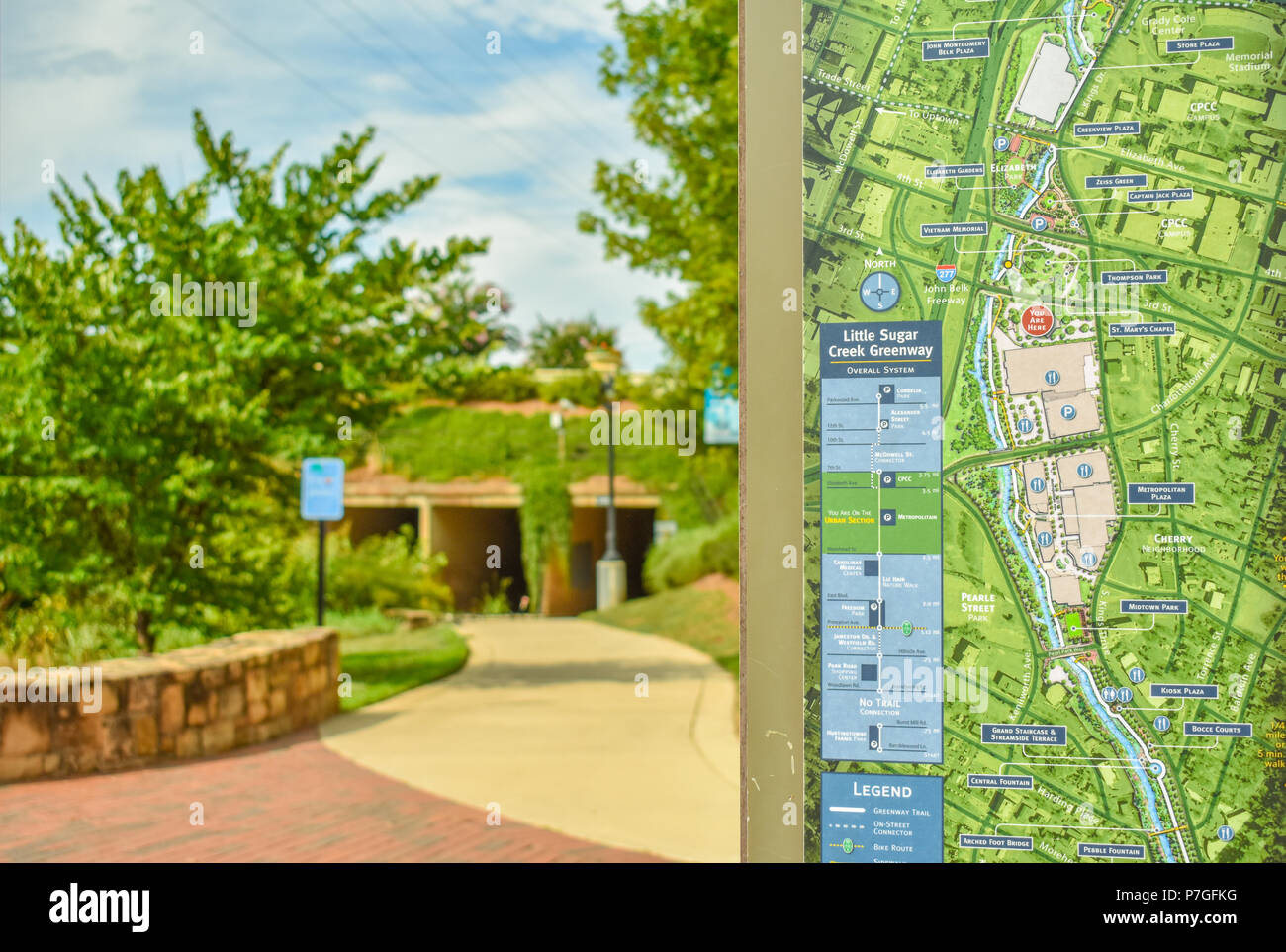 Poco zucchero Creek Greenway mappa; midtown Charlotte, NC Foto Stock