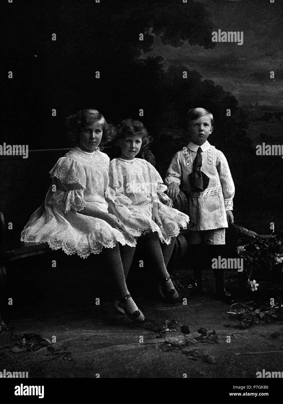 Inglese: i bambini del IX Duca di Beaufort: Blanche Linnie, Diana Maud Nina e Henry Arthur Hugh FitzRoy Somerset . Dal 1905 90 bambini del IX Duca di Beaufort - Speaight Foto Stock