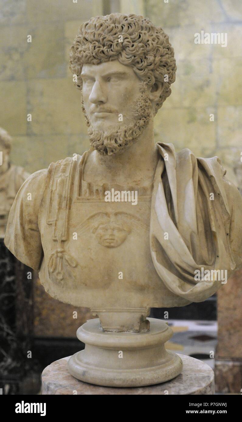 Lucius Verus (130-169). Imperatore romano da 161 a 169. Dynaty Nerva-Antonine. Ritratto. Il marmo. Il terzo trimestre del II secolo D.C. Lo stato Museo Hermitage. San Pietroburgo. La Russia. Foto Stock