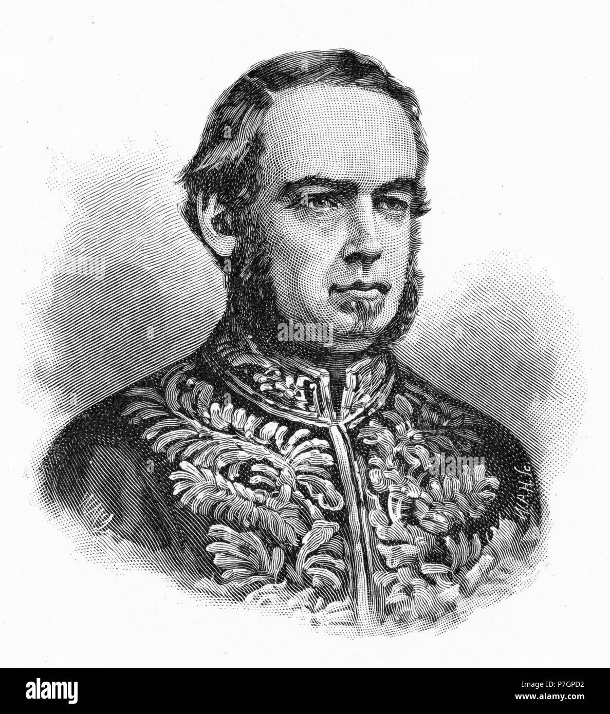 Incisione di Sir Charles Du KCMG Canna (1825 - 1889) Membro del Parlamento e Governatore della Tasmania. Dal pittoresco Atlas dell Australasia Vol 2, 1886 Foto Stock