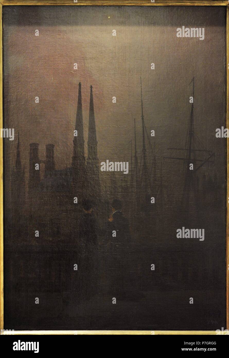 Caspar David Friedrich (1774-1840). Pittore tedesco. Una notte in un porto (sorelle), 1818-1820. Olio su tela. Lo stato Museo Hermitage. San Pietroburgo. La Russia. Foto Stock