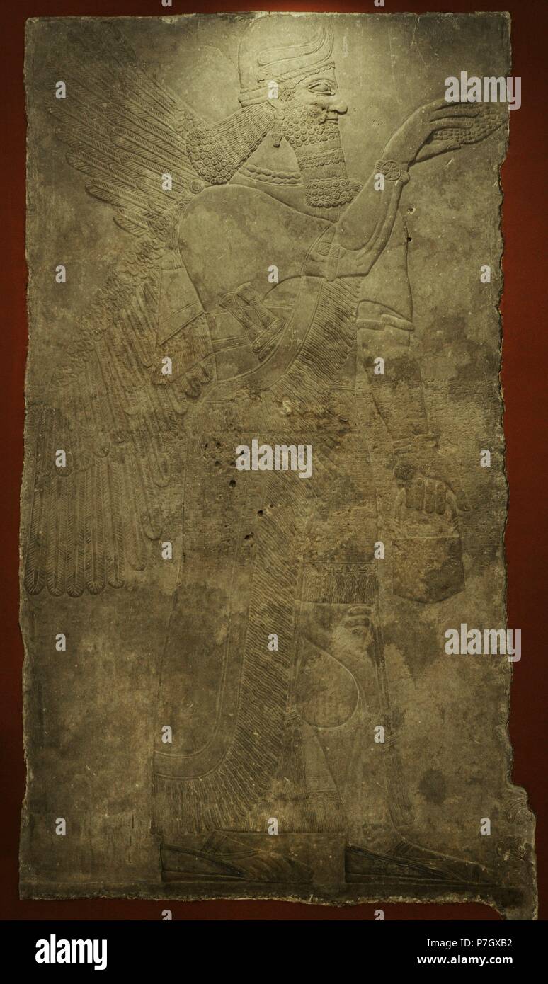 L'Assiria. Divinità dall'albero sacro. Sollievo dal palazzo di Ashurnasirpal II a Kalhu (Nimrud, Iraq). Lo stato Museo Hermitage. San Pietroburgo. La Russia. Foto Stock