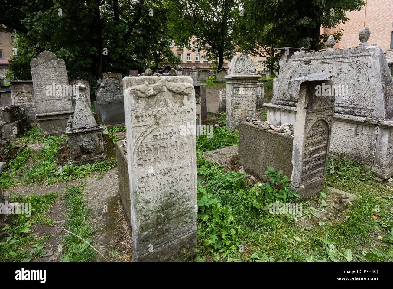 Cementerio Remuh, siglo XVI,núcleo de medievale Kazimierz, Centro Histórico de los judíos ,Cracovia,Polonia, Europa orientale. Foto Stock