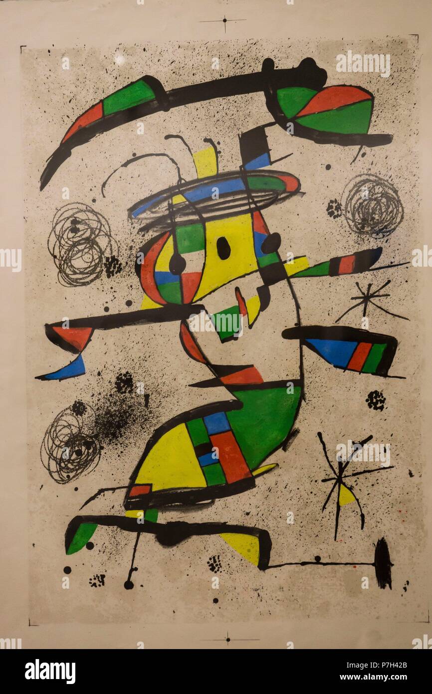 El Dançaire, 1979, Joan Miró, gouache y litografia sobre papel, museo modernista de Can Prunera, siglo XX, Soller, Sierra de Tramuntana, Maiorca, isole Baleari, Spagna, Europa. Foto Stock