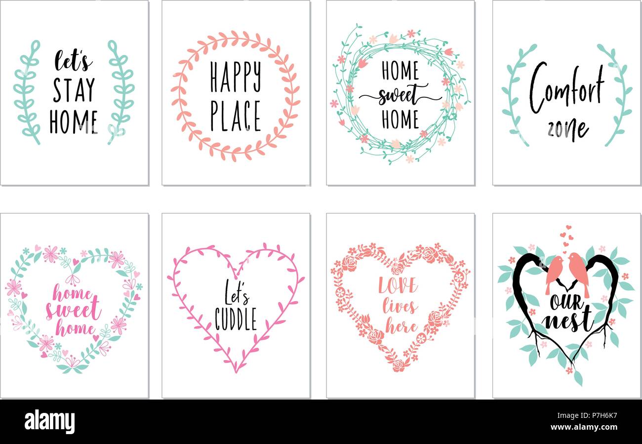 Home sweet home stampe d'arte, citazioni wall art, set di vettore di elementi di design grafico Illustrazione Vettoriale