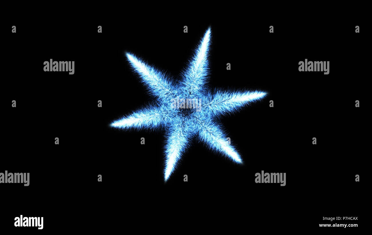 Viene visualizzato il simbolo del fiocco di neve su sfondo nero. Natale e Anno Nuovo feste sullo sfondo. Inverno a tema particella astratta illustrazione dei modelli di ghiaccio Foto Stock