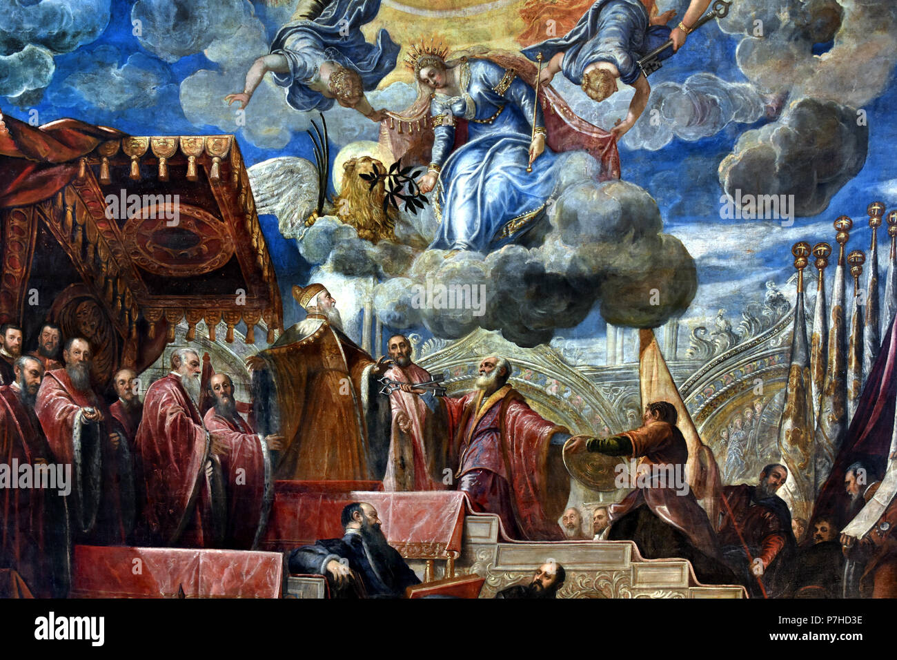 Doge Nicolò da Ponte ricevere una Corona di Laurea da Venezia 1584 Tintoretto ( Jacopo Comin - Jacopo Robusti ) 1518 – 1594 Palazzo Ducale Venezia. Jacopo Comin , Jacopo ROBUSTI, Foto Stock