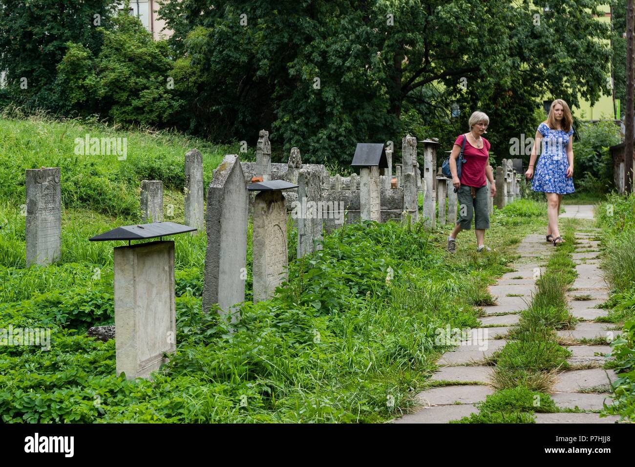Cementerio Remuh, siglo XVI,núcleo de medievale Kazimierz, Centro Histórico de los judíos ,Cracovia,Polonia, Europa orientale. Foto Stock