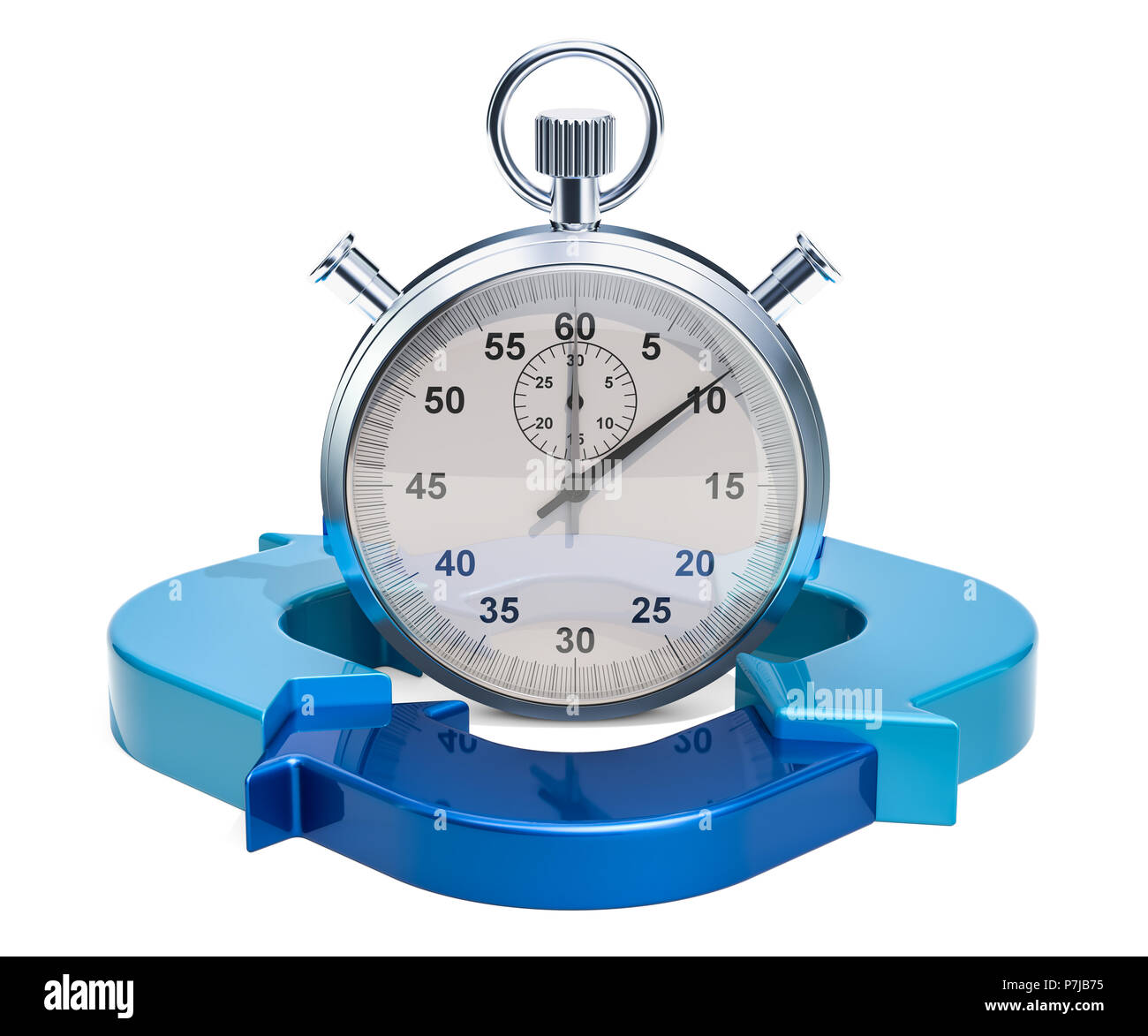 Cronometro con frecce di colore blu. Gestione del tempo concetto, 3D rendering isolati su sfondo bianco Foto Stock