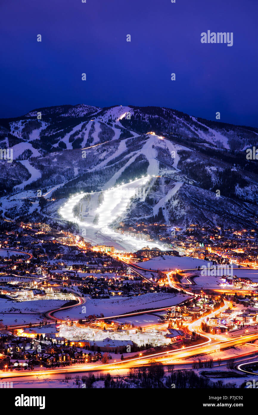 Steamboat Springs al tramonto, Colorado, Stati Uniti Foto Stock