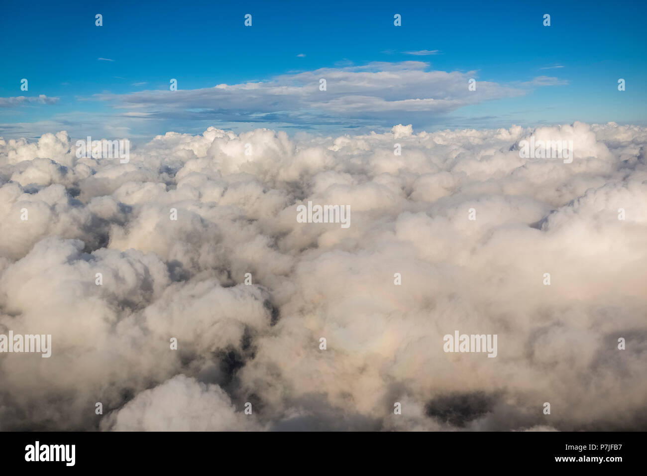 Nuvole, volare in cima, nubi torreggianti, Cumulus altus, Stratocumulus, Brüsewitz, Meclemburgo-Pomerania, Germania Foto Stock