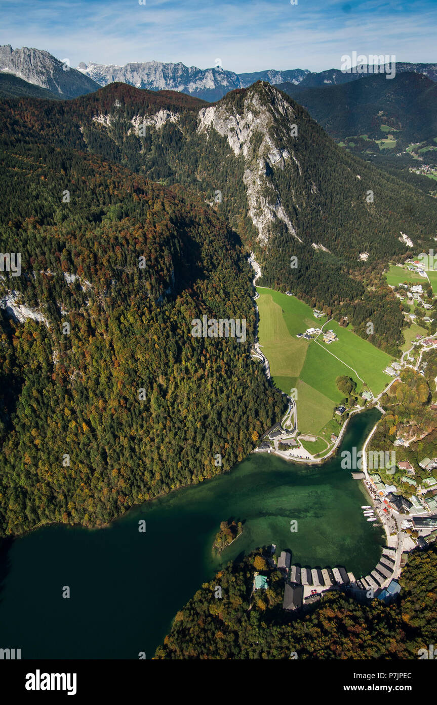 Il lago Königsee a Schönau nel Berchtesgadener Land, vista aerea, Baviera, Germania Foto Stock