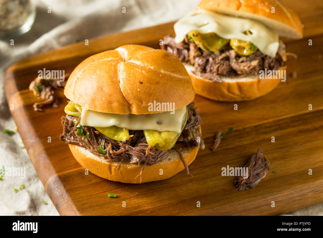 In casa la Mississippi Pot Roast Sandwich con formaggio Foto Stock