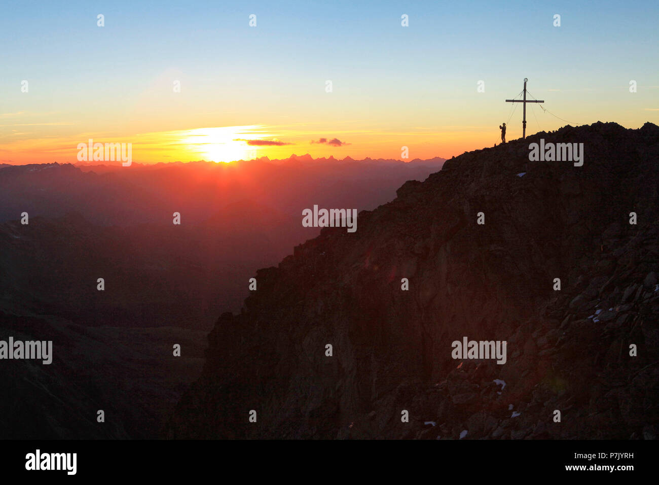 Austria, Tirolo, Kaunertal, tramonto al Glockturm Foto Stock