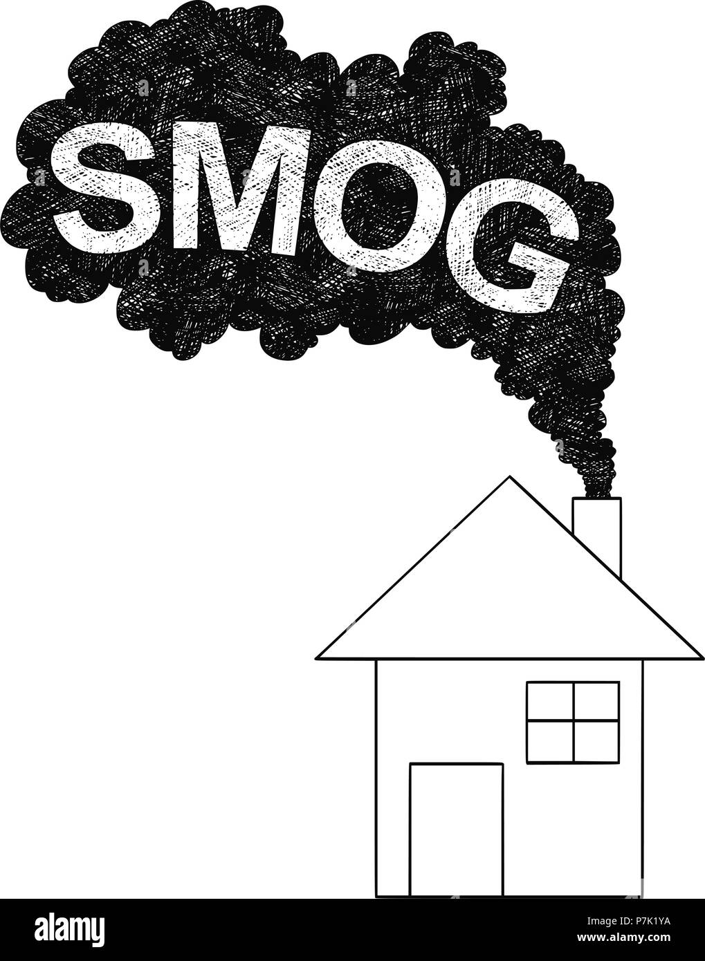 Vettore di disegno artistico illustrazione di fumo proveniente dal camino di casa, Smog Inquinamento atmosferico concetto Illustrazione Vettoriale