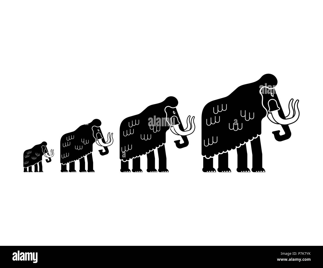 Mammoth famiglia isolato. Elefante preistorico gregge. Gigante degli animali giurassico. Illustrazione Vettoriale Illustrazione Vettoriale
