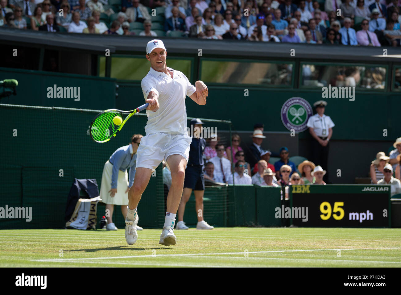 Londra, Regno Unito. 06 luglio 2018. Il torneo di Wimbledon Tennis Championships 2018 tenutosi presso il All England Lawn Tennis e Croquet Club di Londra, Inghilterra, Regno Unito. Sam QUERREY (USA) [11] v Gael Monfils (FRA) sul Centre Court. Nella foto:- Sam QUERREY. Foto Stock