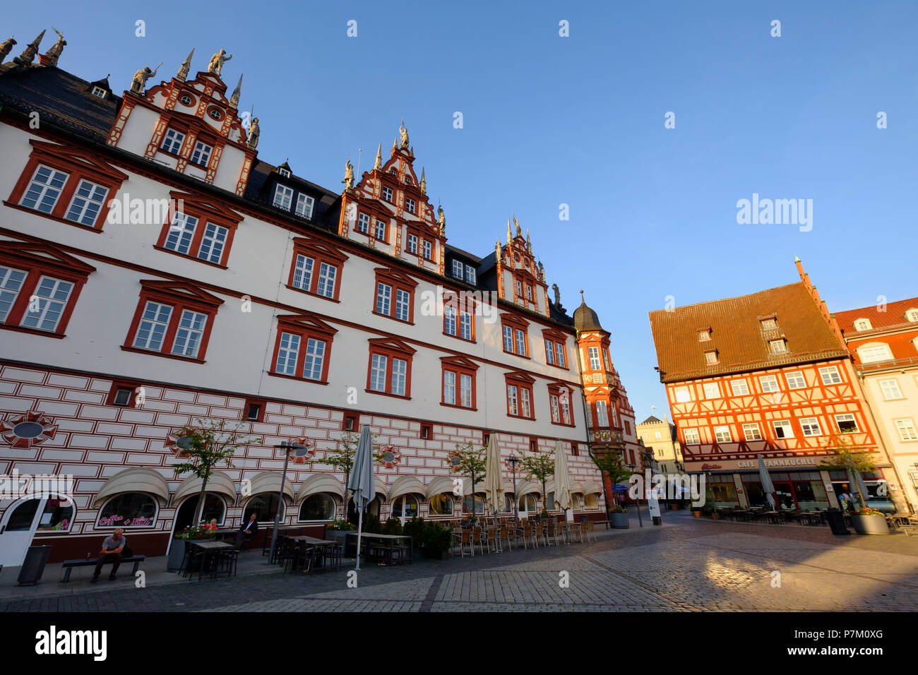 Coburg townhouse, la piazza del mercato, Coburg, Alta Franconia, Franconia, Baviera, Germania Foto Stock