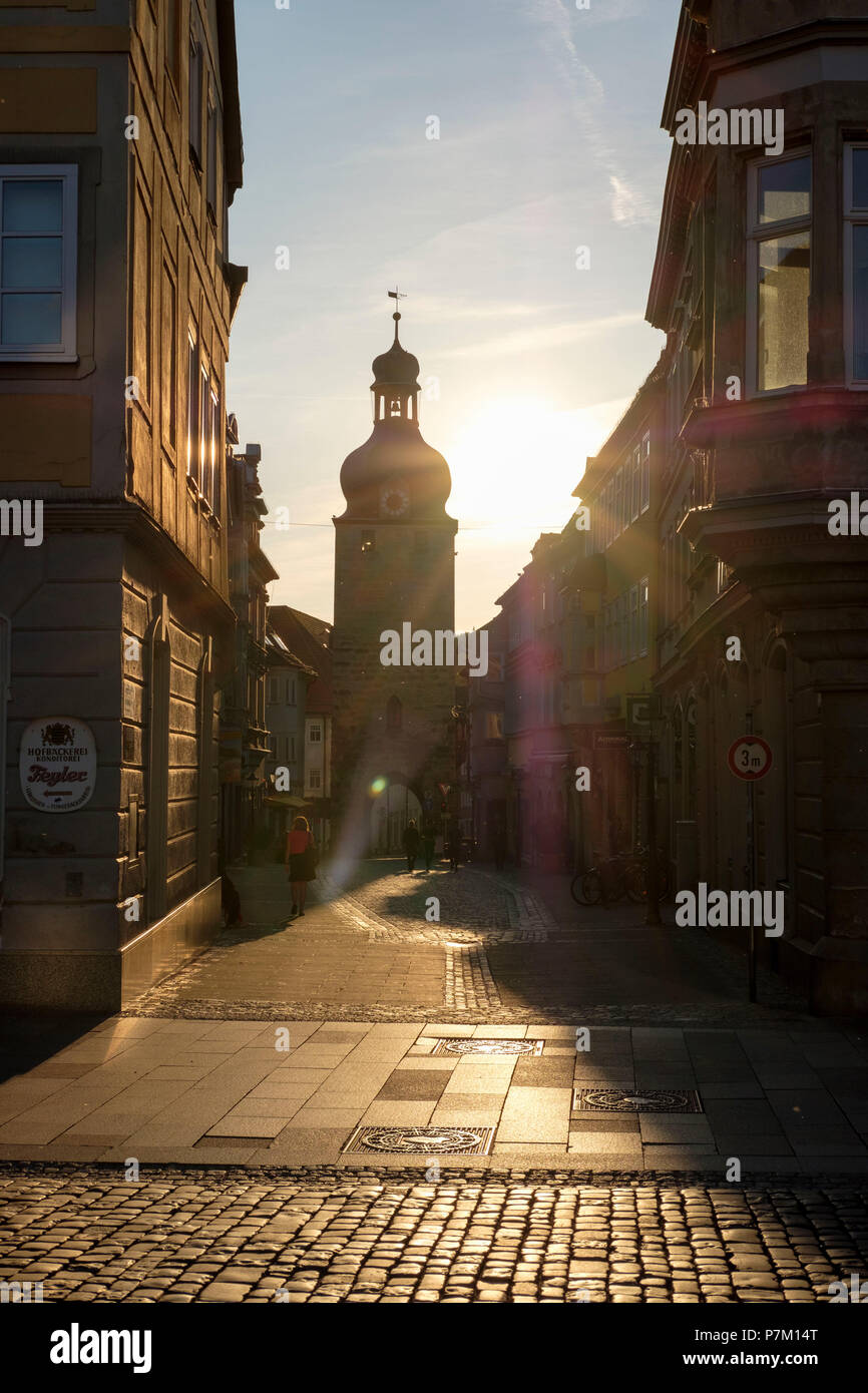 Torre giudeo e Giudeo vicolo, old town Coburg, Alta Franconia, Franconia, Baviera, Germania Foto Stock