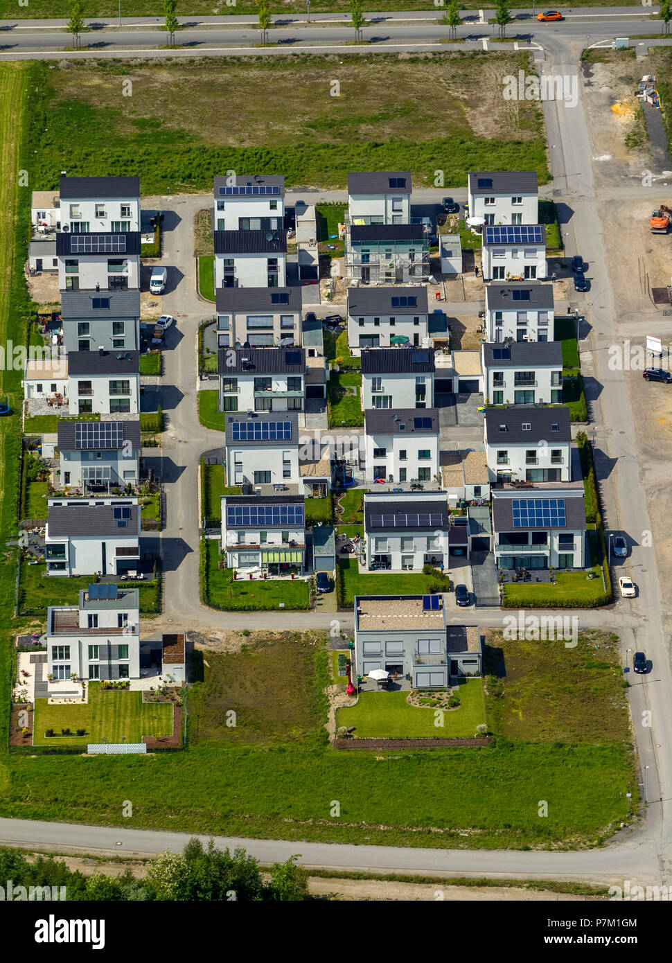 Graf Bismarck cantiere, ex miniera di carbone, il cambiamento strutturale, case unifamiliari, alloggiamento station wagon con marina sulla Rhine-Herne-Kanal, Gelsenkirchen, zona della Ruhr Foto Stock