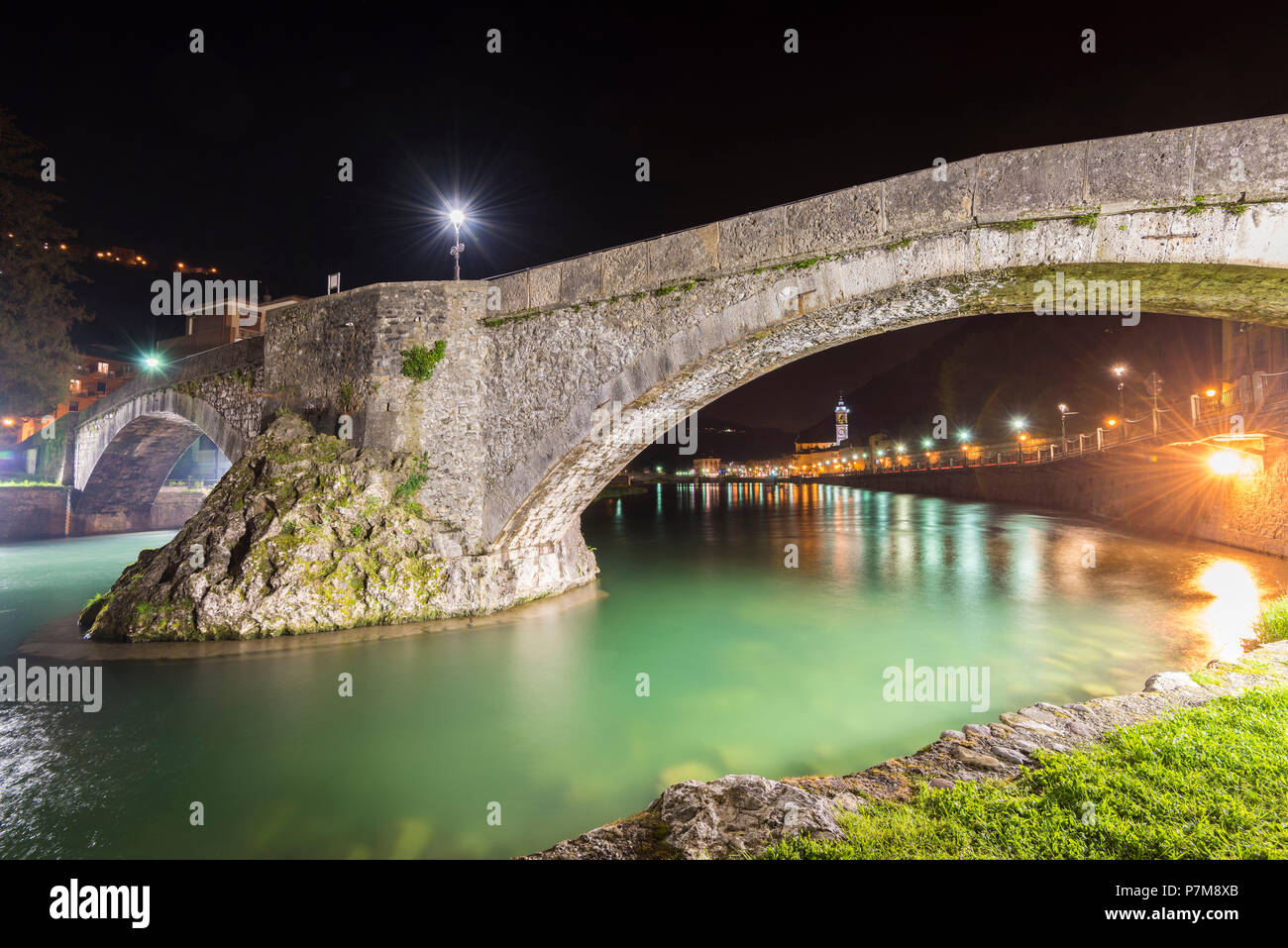 San Nicola ponte, San Pellegrino Terme in Val Brembana, Alpi Orobie, Alpi Italiane, provincia di Bergamo, Italia Foto Stock