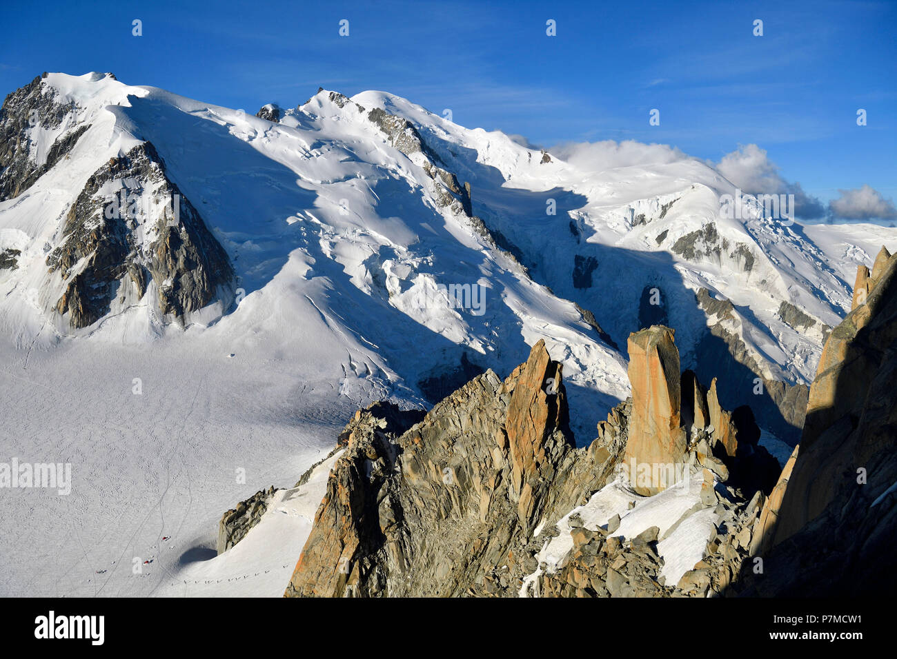 Francia, Haute Savoie, Chamonix Mont Blanc, Mont Blanc (4810m) Foto Stock