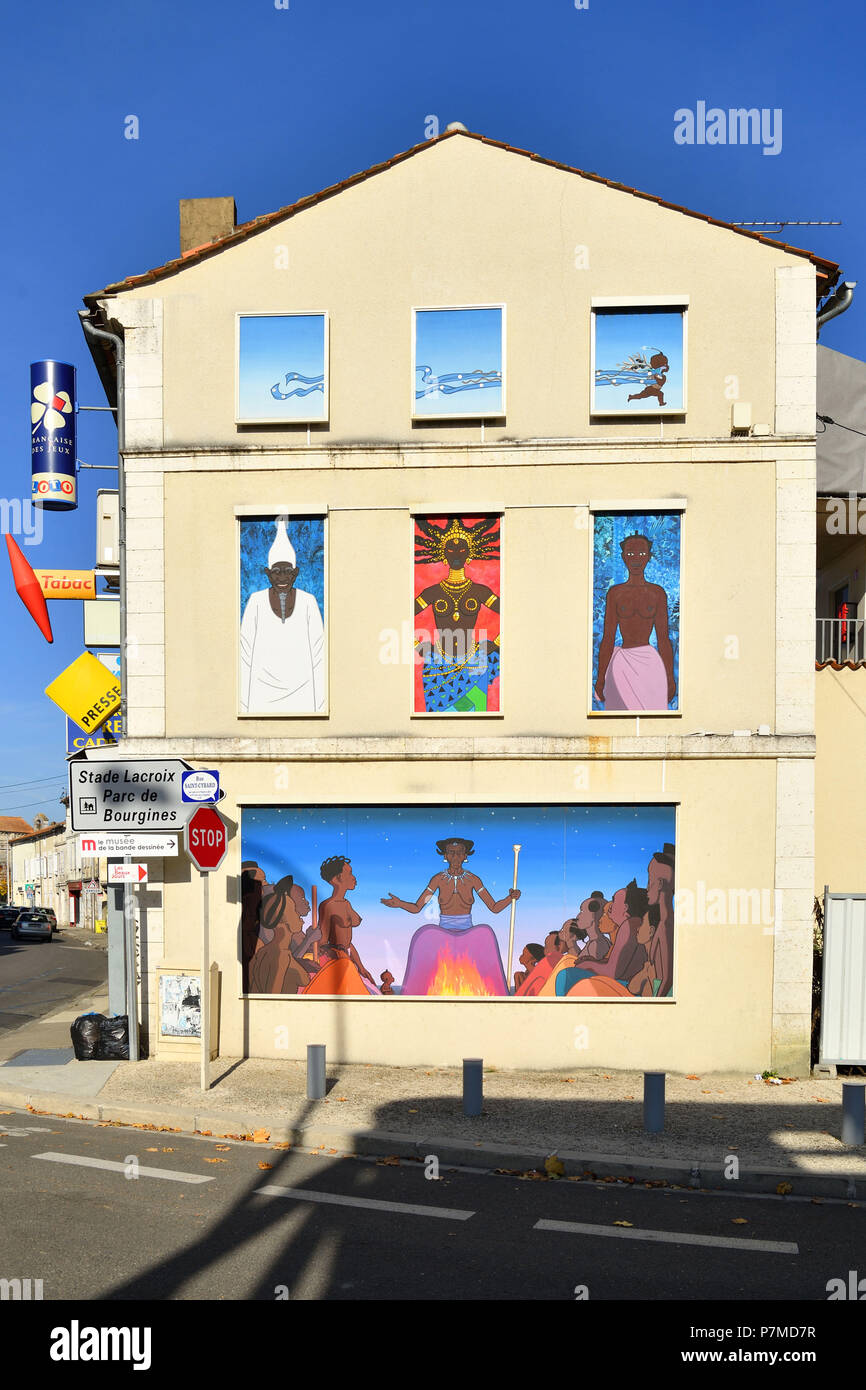 Francia, Charente, Angouleme, pareti dipinte a piedi, murale di Kirikou Foto Stock