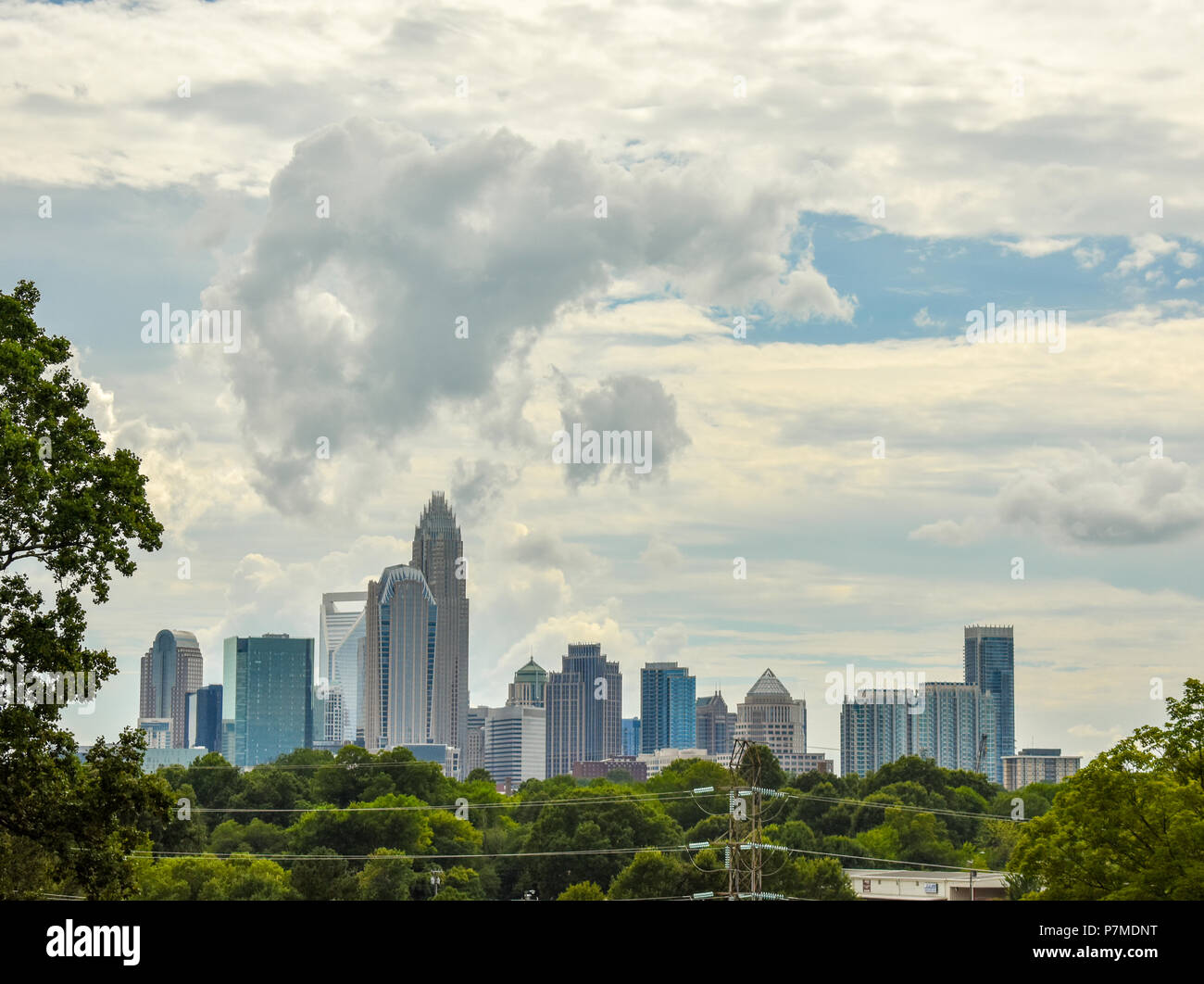 Charlotte, NC skyline da Cordelia Park Foto Stock