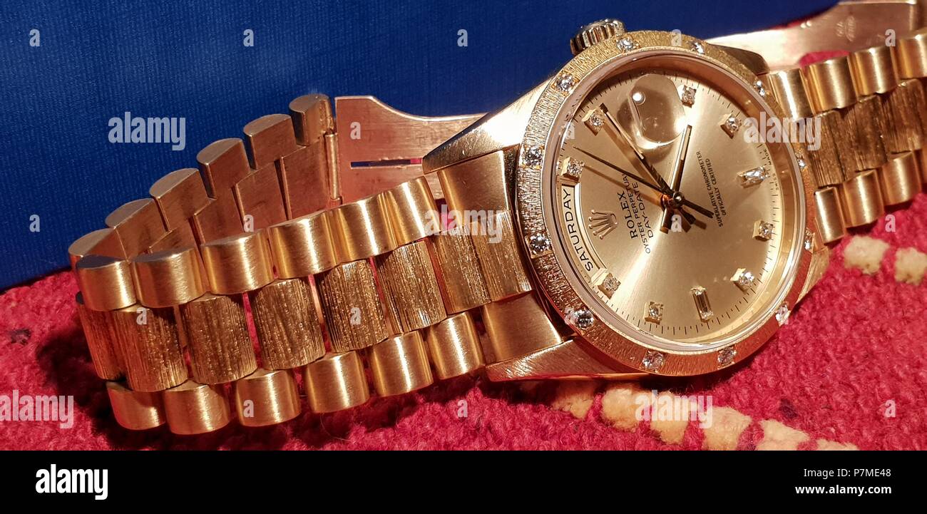 1991 Rolex Day Date Presidente, Diamond Dial, Diamond mascherina di corteccia, corteccia Rolex bracciale presidenziale Foto Stock