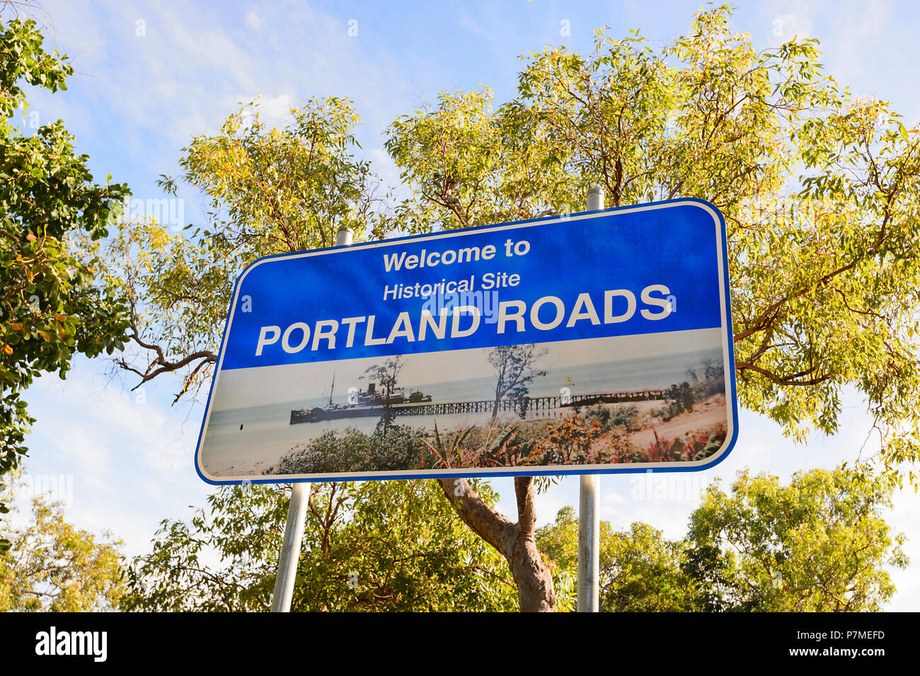 Benvenuto a Portland strade segno, Cape York Peninsula, estremo Nord Queensland, FNQ, QLD, Australia Foto Stock