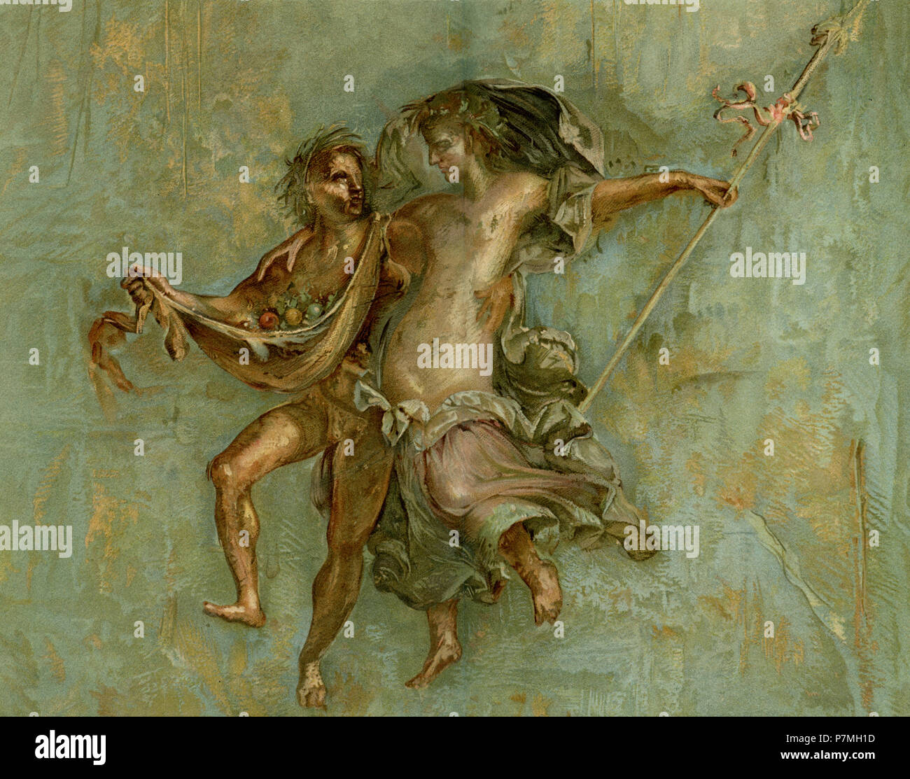 Satiro e Bacchante. Murale pompeiani nel Museo di Napoli. Dopo un acquerello copia da K. Otto, K Otto Foto Stock
