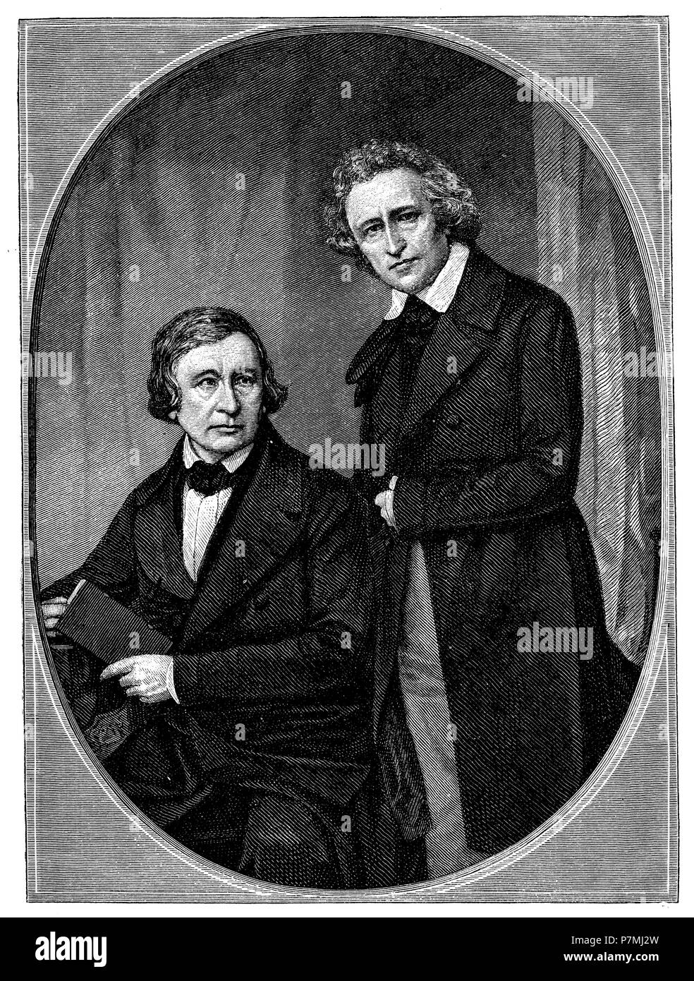 Wilhelm Grimm e Jakob Grimm i Fratelli Grimm. Dopo il titolo di rame nella parte anteriore del Grimm del dizionario di tedesco, 1881 Foto Stock