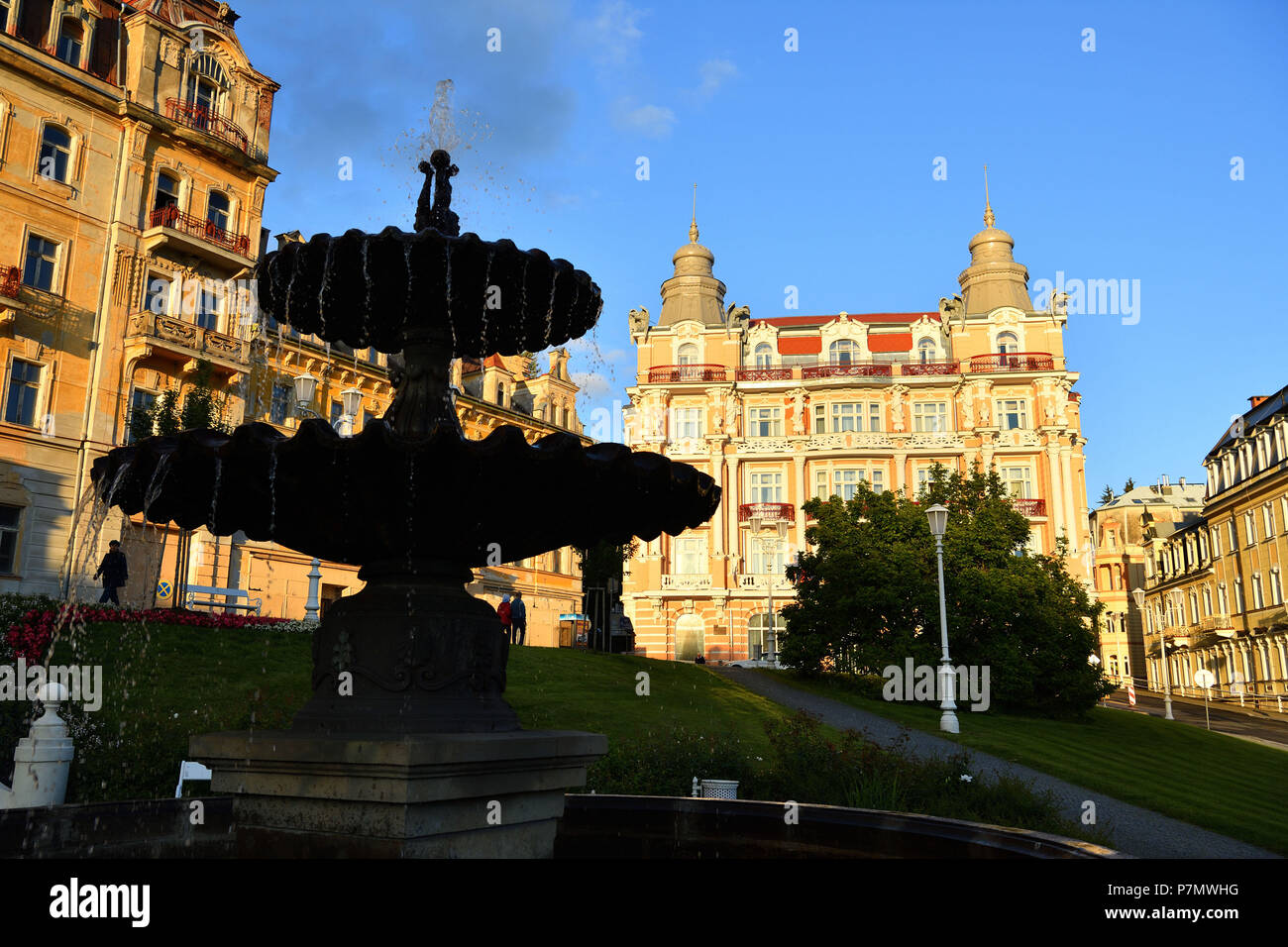 Repubblica ceca, Boemia occidentale, Marianske Lazne (Marienbad), città termale, Alberghi Piazza Goethe, Danubius Health Spa Resort, Hvezda-Skalník spa Foto Stock
