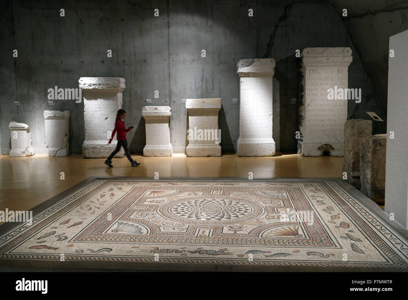 Francia, Rhone, Lione, storico sito elencato come patrimonio mondiale dall' UNESCO, colline de Fourviere, Museo Gallo-Romano di Fourvière costruito dall'architetto Bernard Zehrfuss Foto Stock