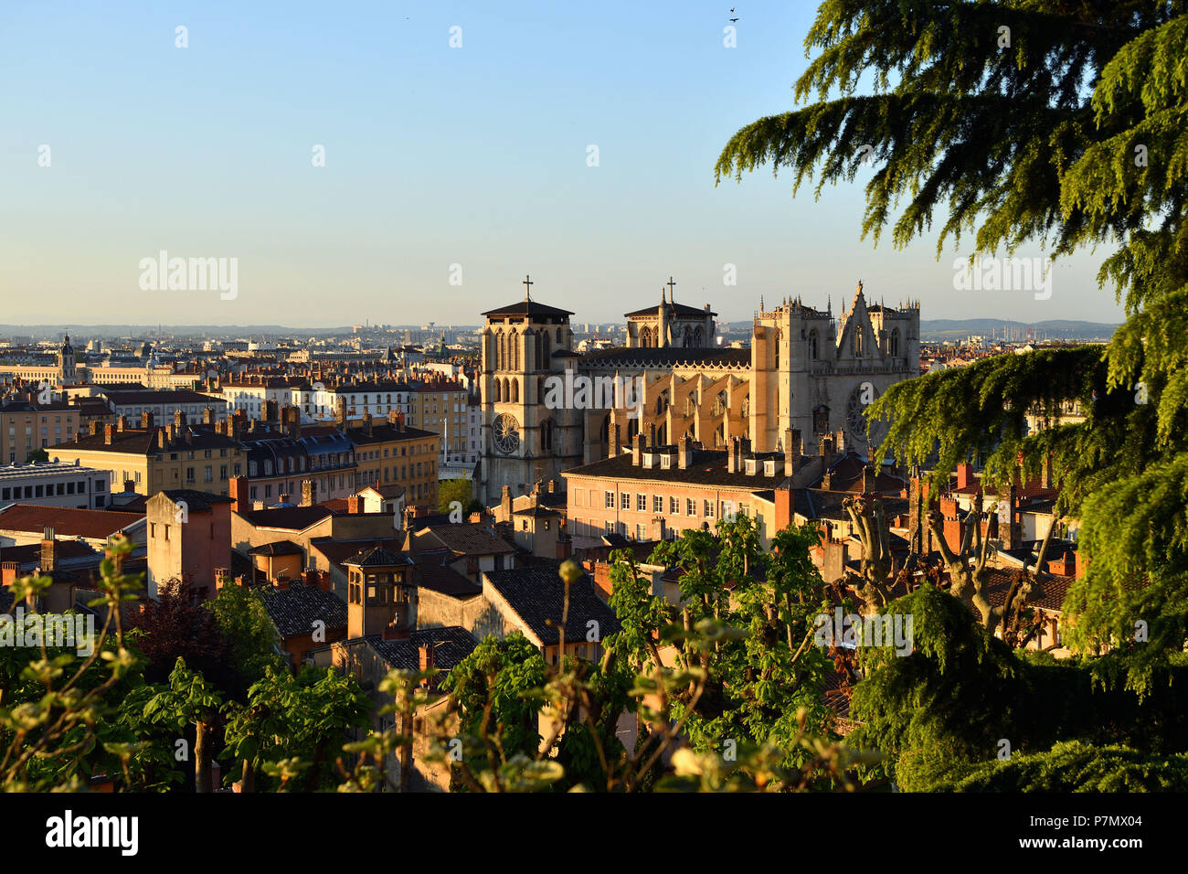 Francia, Rhone, Lione, storico sito elencato come patrimonio mondiale dall' UNESCO, Vieux Lyon (città vecchia), Saint Jean (Cattedrale di Saint John's Cathedral) Foto Stock