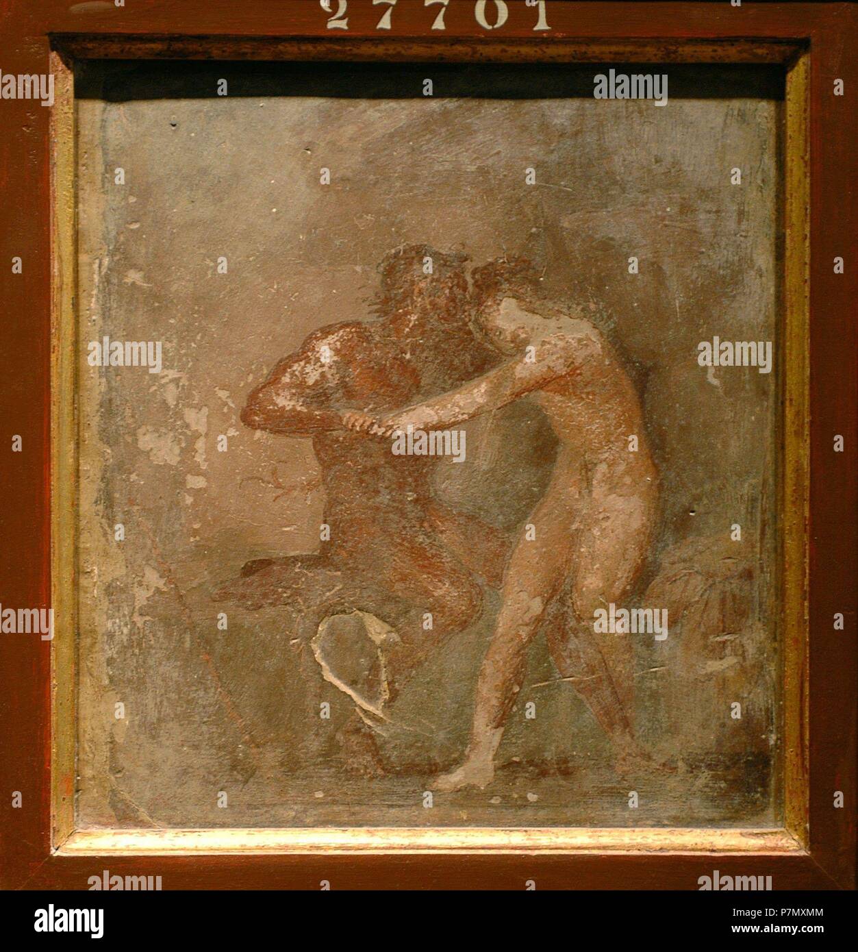 SATIRO Y HERMAFRODITO - PINTURA POMPEYANA - SIGLO I. UBICAZIONE: Museo Nazionale di Archeologia, NEAPEL, Italia. Foto Stock