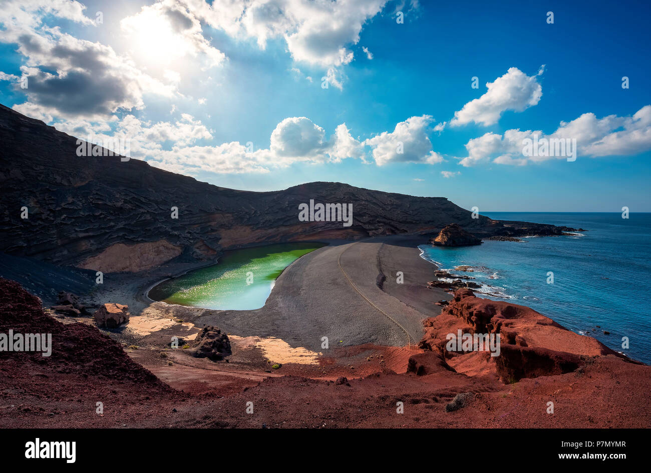 El Golfo La Laguna Verde, Lanzarote, Isole canarie, Spagna, Europa Foto Stock