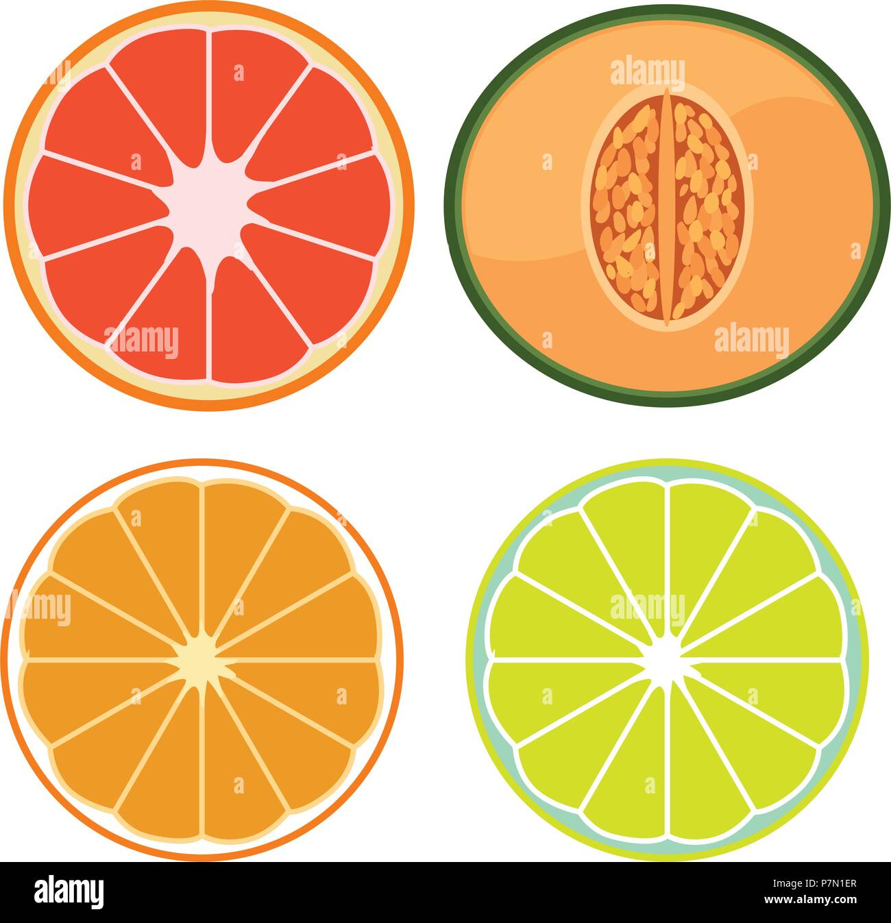 Un set di frutta a fette illustrazione Illustrazione Vettoriale