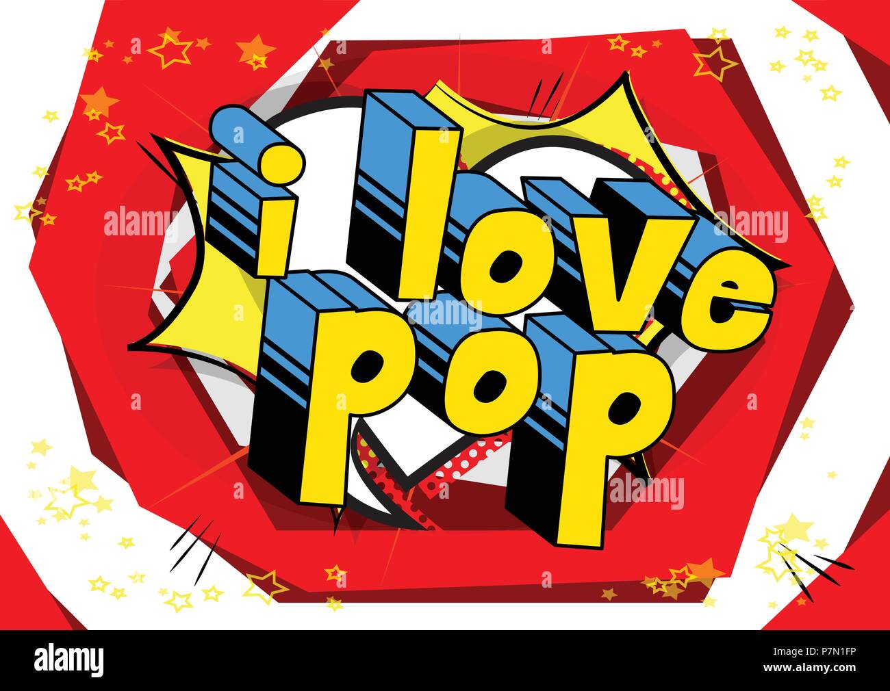 Io amo Pop - fumetto parola su sfondo astratto. Illustrazione Vettoriale