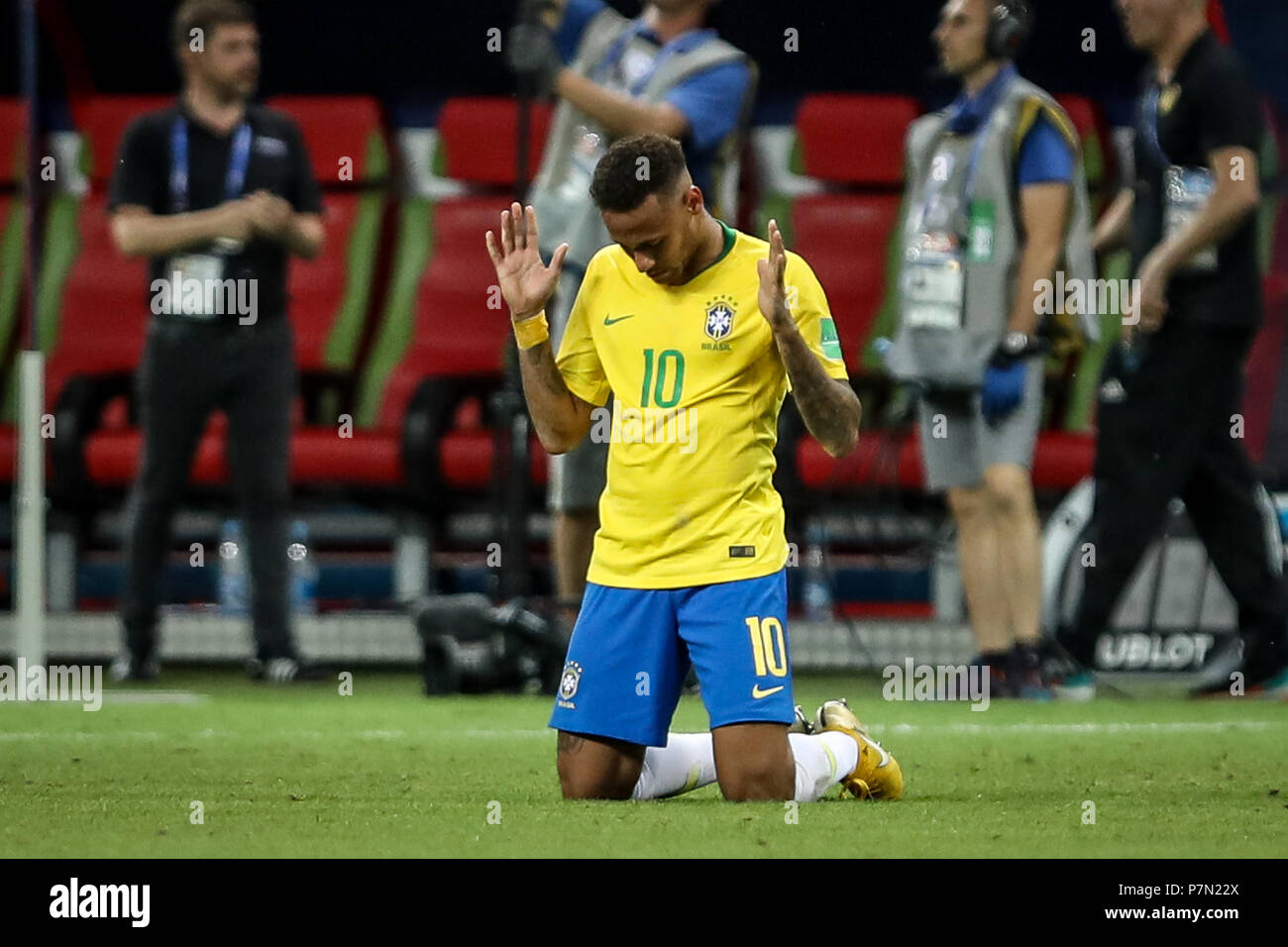 Kazan, Russia. 06 Luglio, 2018. NEYMAR del Brasile durante il match tra il Brasile e il Belgio valido per i quarti di finale del 2018 fase finale della Coppa del mondo, tenutasi in Arena Kazan, Russia. Belgio vince 2-1. Credito: Thiago Bernardes/Pacific Press/Alamy Live News Foto Stock