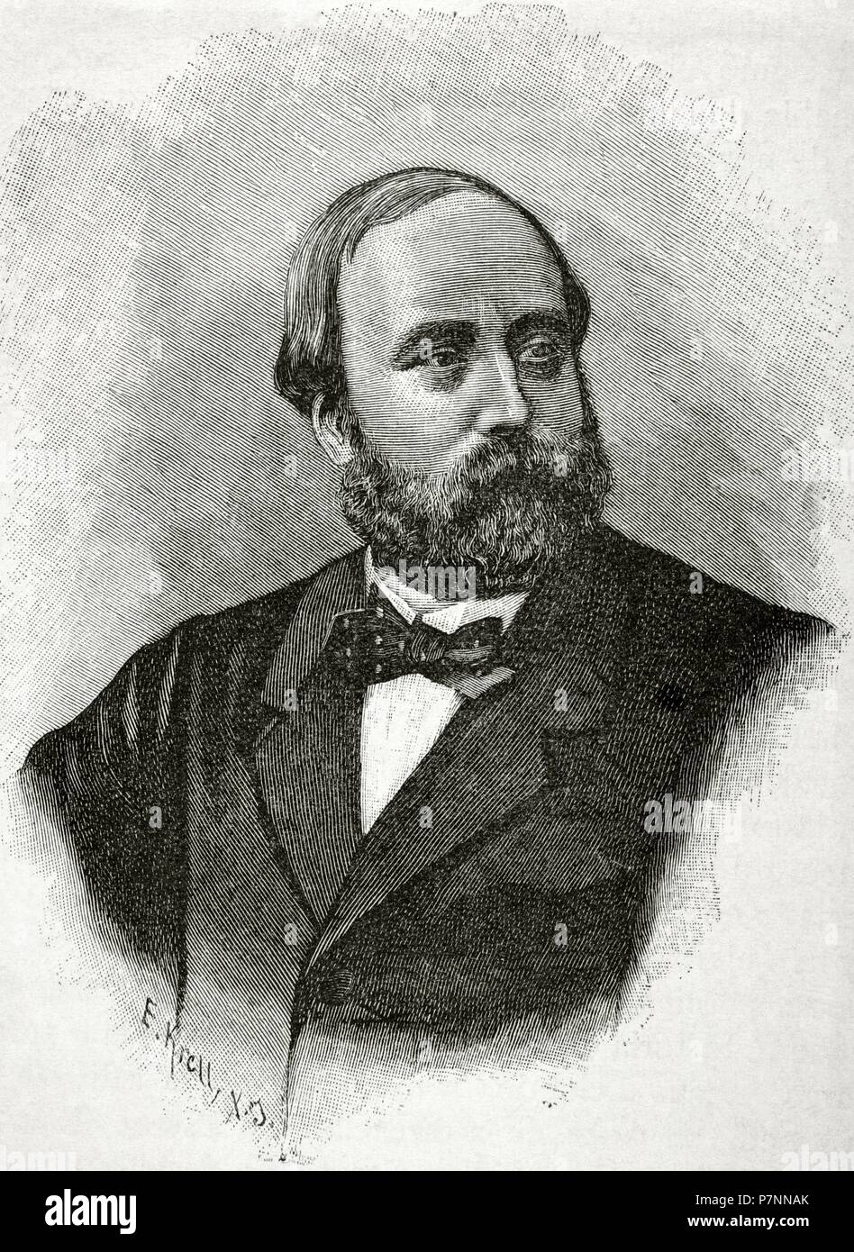 Henri di Artois, Conte di Chambord (1820-1883). Disputedly Re di Francia dal 2 al 9 agosto 1830 come Enrico V, sebbene egli non è mai stata ufficialmente proclamata. In seguito, fu la Legitimist pretendente al trono di Francia dal 1844 al 1883. Ritratto. Incisione di E. Krell. "Historia universale", 1885. Foto Stock