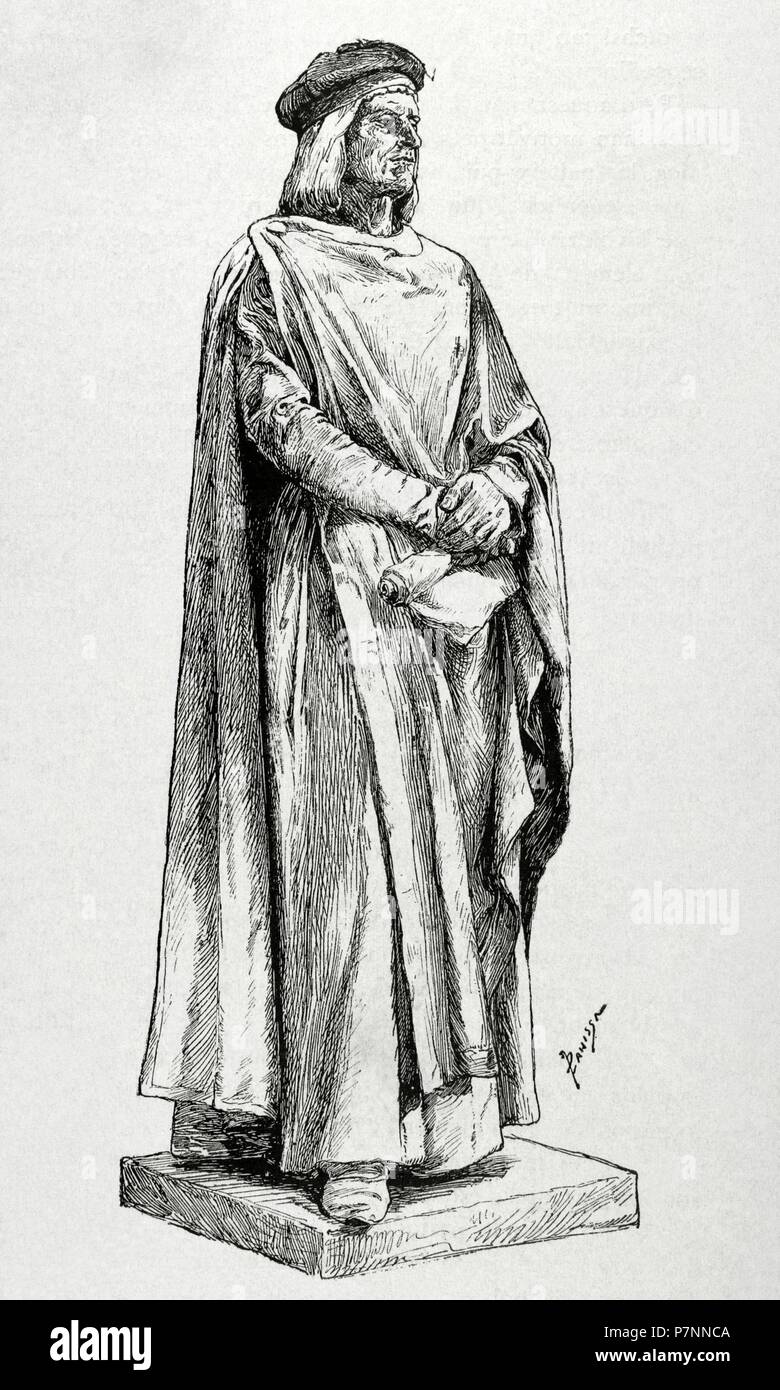 Bernard Desclot. Cronista catalano. Il XIII secolo. Ritratto. Incisione di panissa. 'La Ilustracion catalana", 1888. Foto Stock