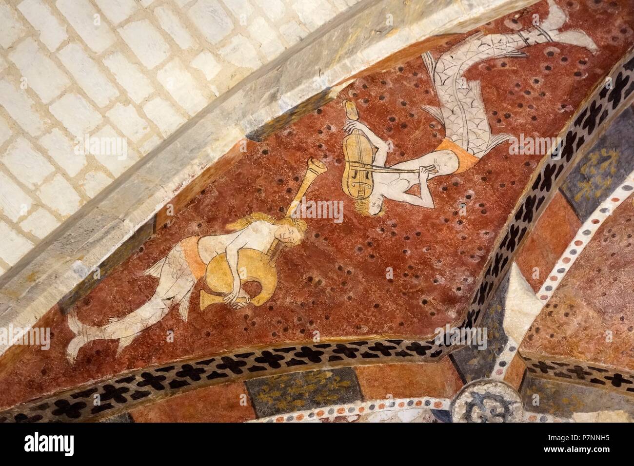 DETALLE DE AFFRESCHI CON IMAGENES DE SIRENAS, EN EL MUSEO DEPARTAMENTAL DE L'OISE BEAUVAIS, Francia. Foto Stock