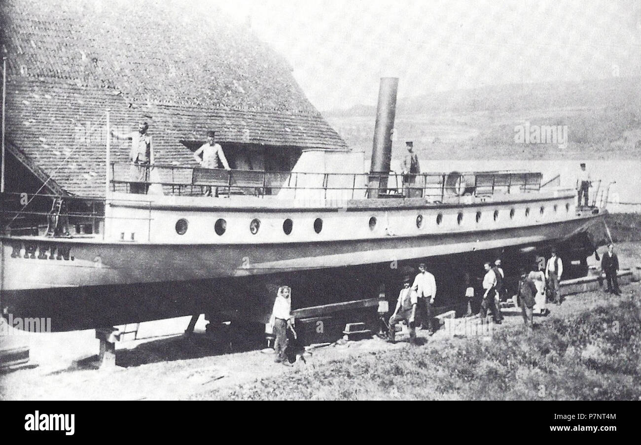 Deutsch: Die Rhein vor dem Stapellauf am 27. Mai 1891 in Steckborn . 24 Luglio 2013 343 Schraubendampfer Rhein Foto Stock