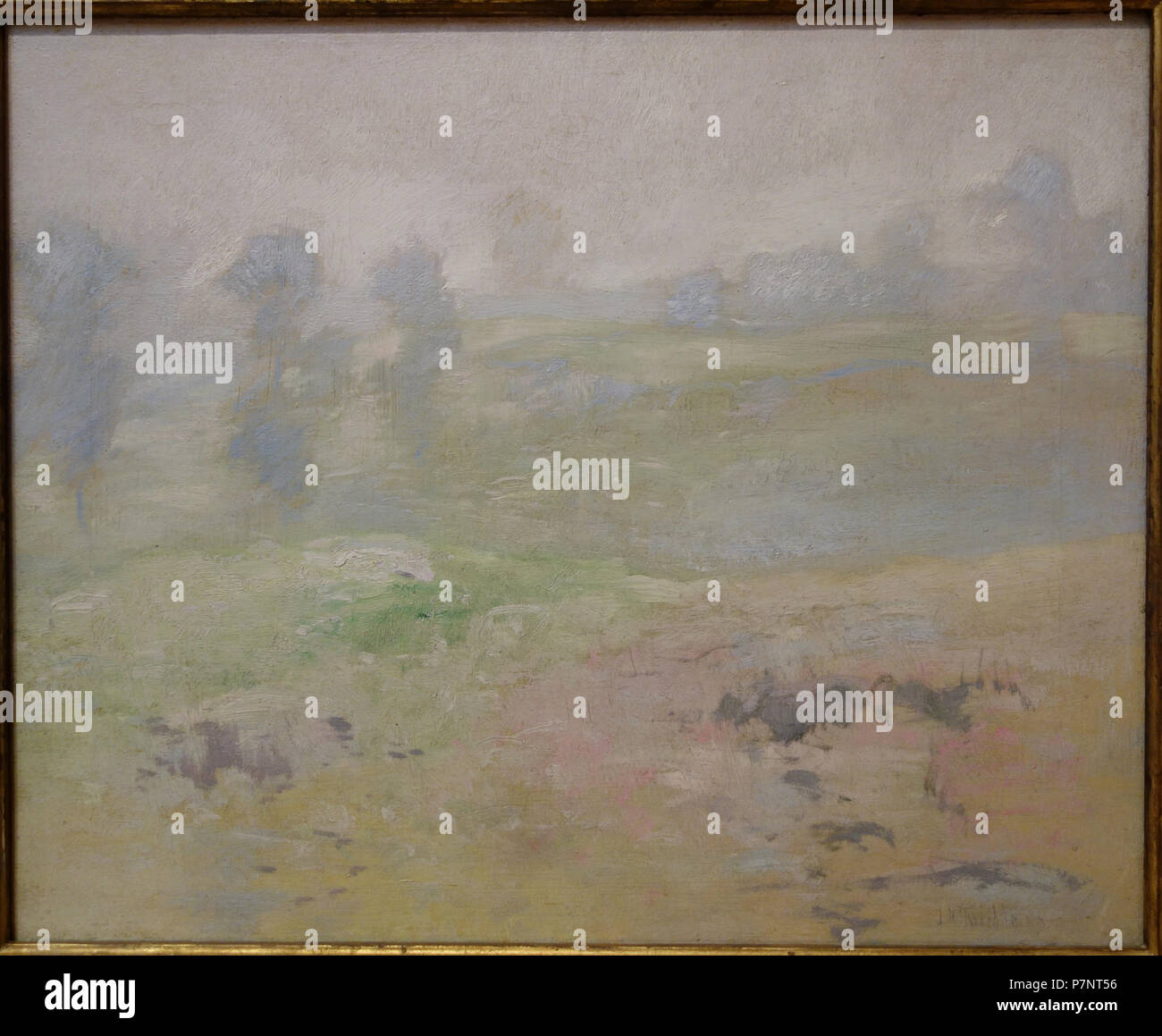 Inglese: mostra a Chazen Museum of Art, University of Wisconsin-Madison, Madison, Wisconsin, Stati Uniti d'America. Questa illustrazione è vecchio abbastanza per fare in modo che esso sia in . La fotografia è stata ammessa nel museo senza restrizione. 21 Luglio 2013 13:50:39 275 brumoso paesaggio da John Henry Twachtman, c. 1890, olio su tela - Chazen Museum of Art - DSC02272 Foto Stock