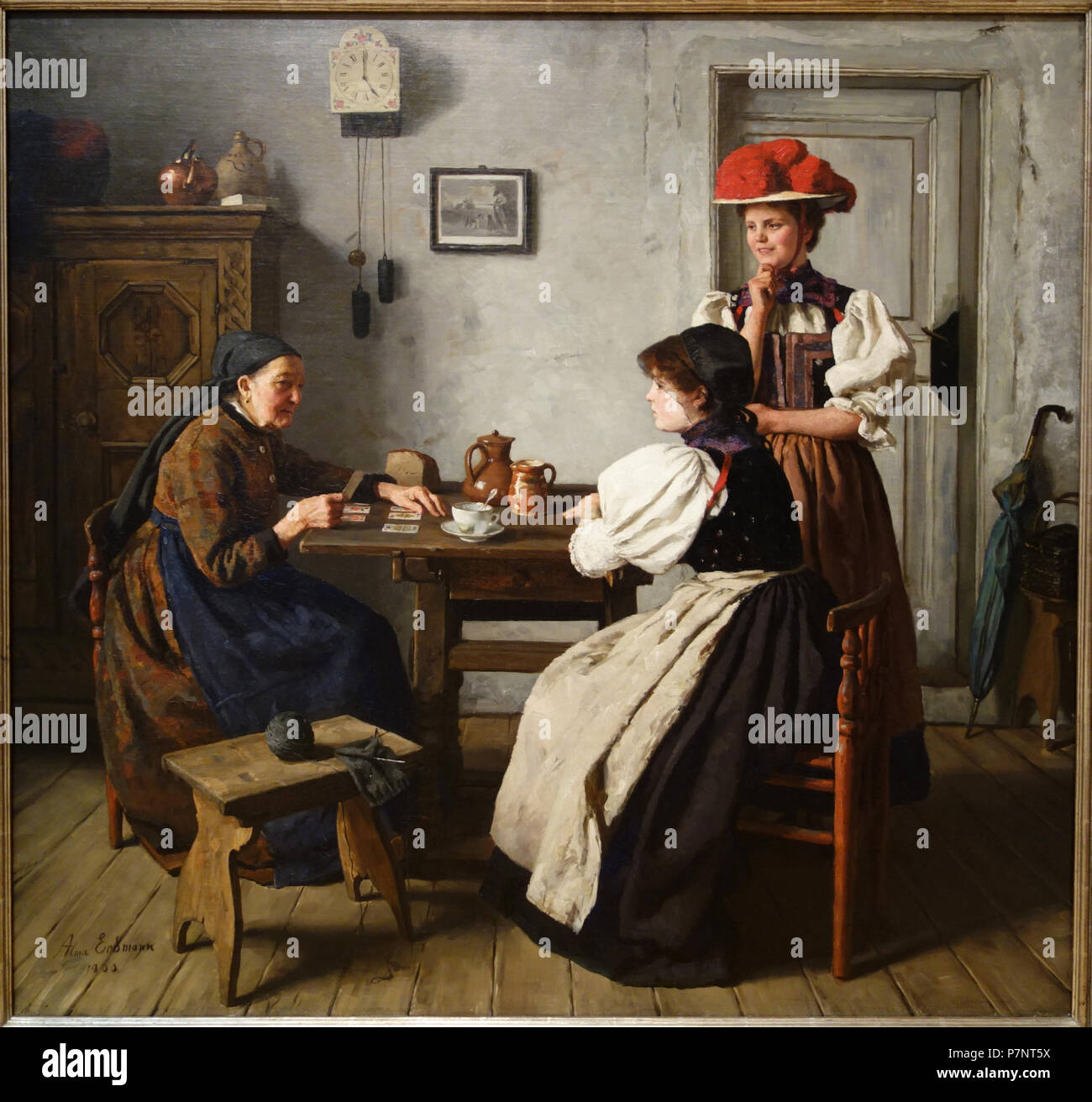 Inglese: mostra a Chazen Museum of Art, University of Wisconsin-Madison, Madison, Wisconsin, Stati Uniti d'America. Questa illustrazione è vecchio abbastanza per fare in modo che esso sia in . La fotografia è stata ammessa nel museo senza restrizione. 21 Luglio 2013 14:00:55 28 al Fortune teller's da Alma Erdmann, 1900, olio su tela - Chazen Museum of Art - DSC02374 Foto Stock